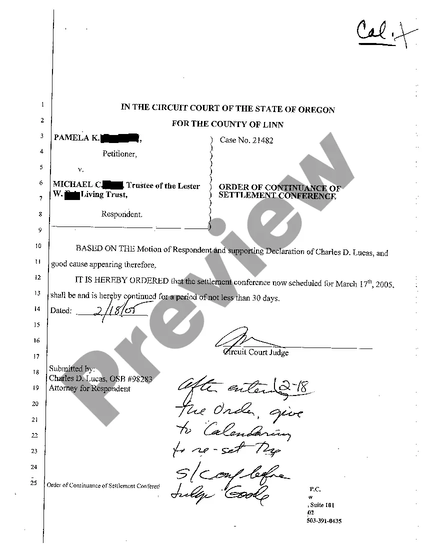 Get A08 Order of Continuance of Settlement Conference Preview A08 Order of Continuance of Settlement Conference