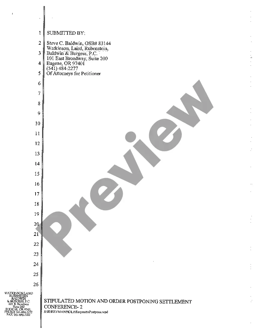 Preview A10 Stipulated Motion and Order Rescheduling Settlement Conference
