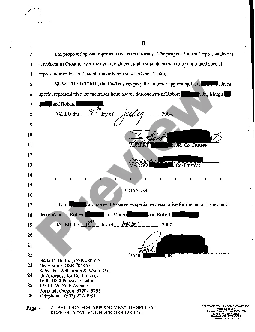 Preview A01 Petition for Appointment of Special Representative to Protect Modification of Trust