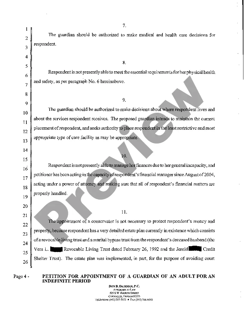 Preview A01 Petition for Appointment of a Guardian of an Adult for an Indefinite Period