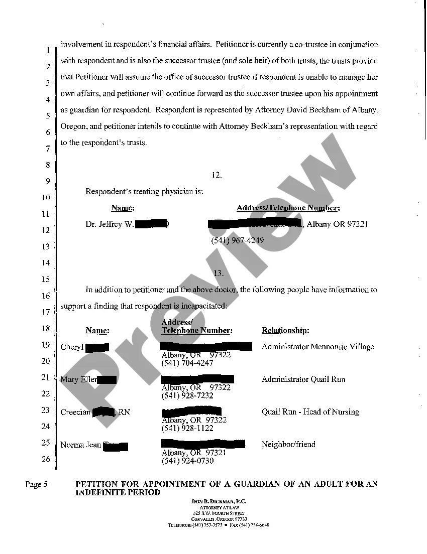Preview A01 Petition for Appointment of a Guardian of an Adult for an Indefinite Period