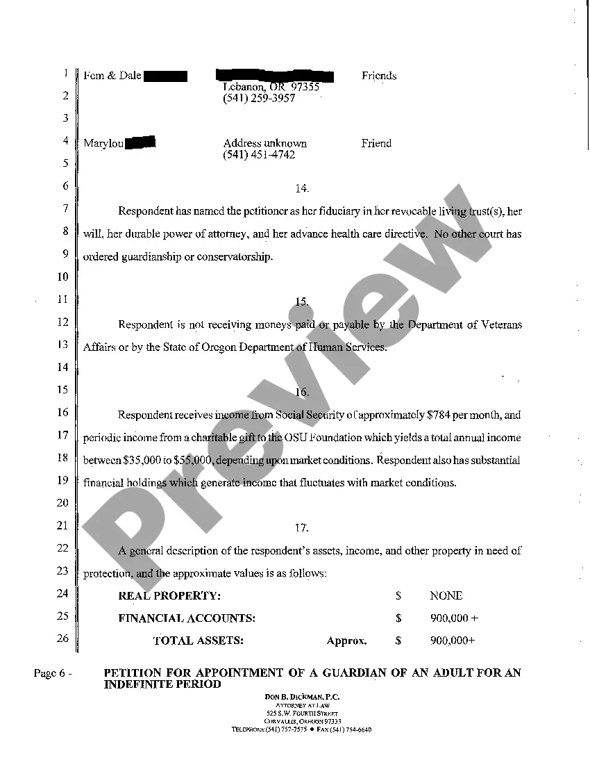 Preview A01 Petition for Appointment of a Guardian of an Adult for an Indefinite Period
