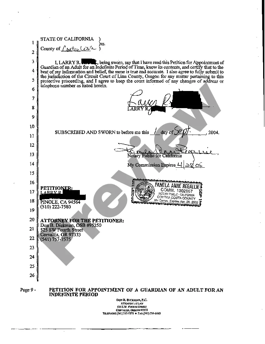 Preview A01 Petition for Appointment of a Guardian of an Adult for an Indefinite Period