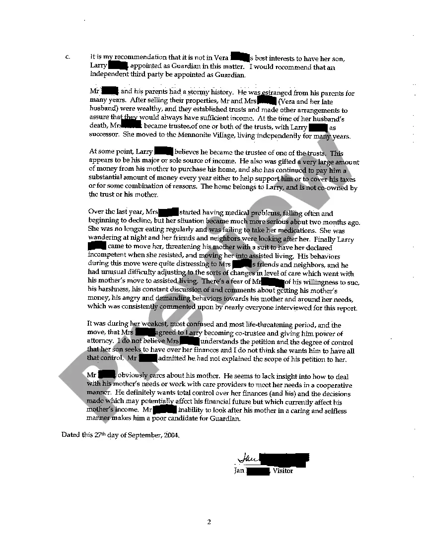 Preview A03 Visitor's Report Requesting Guardian but not Petitioner