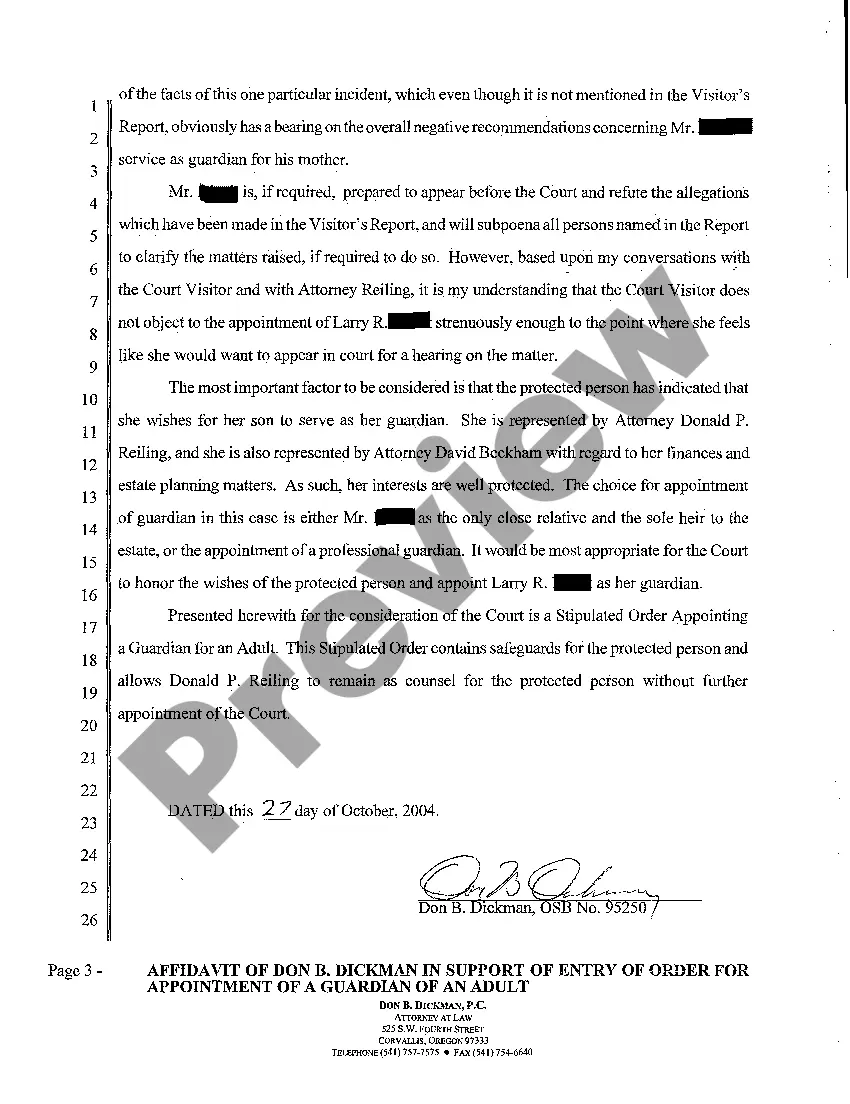 Preview A04 Affidavit of Petitioner's Attorney in Support of Entry of Order for Appointment of a Guardian of an Adult