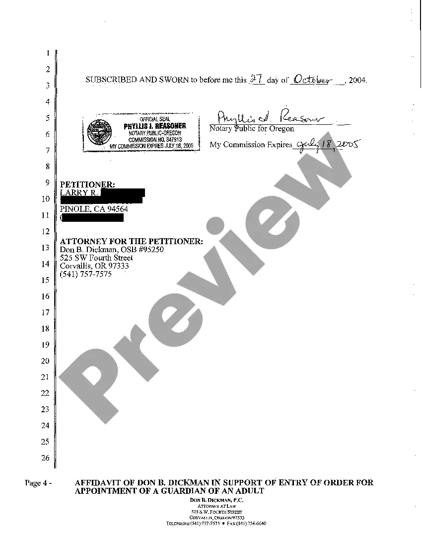 Preview A04 Affidavit of Petitioner's Attorney in Support of Entry of Order for Appointment of a Guardian of an Adult