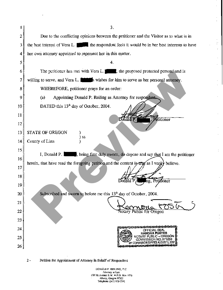 Oregon Petition for Appointment of Attorney for Respondent | US Legal Forms