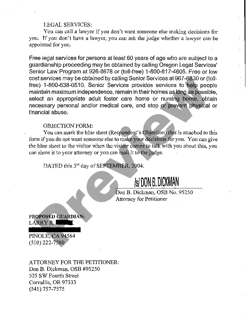 Preview A11 Notice to Respondent of Time for Filing Objections to Appointment of Guardian