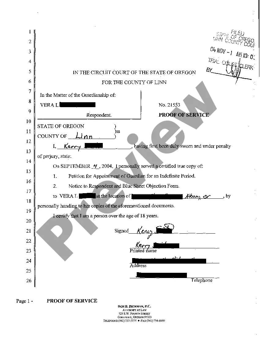 Preview A11 Notice to Respondent of Time for Filing Objections to Appointment of Guardian