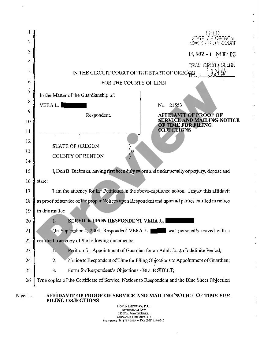 Preview A11 Notice to Respondent of Time for Filing Objections to Appointment of Guardian