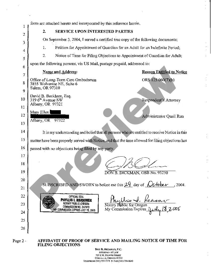 Preview A11 Notice to Respondent of Time for Filing Objections to Appointment of Guardian