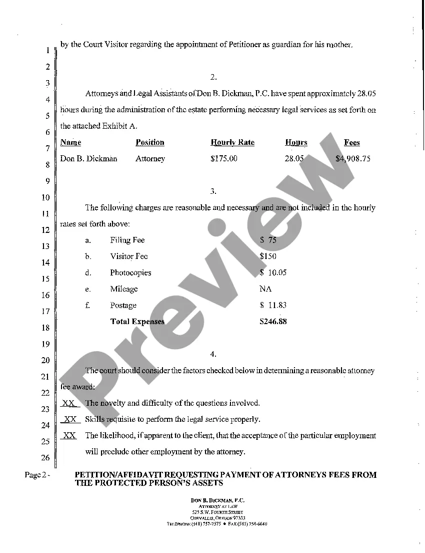 Preview A12 Petition Affidavit Requesting Payment of Attorneys Fees from Protected Person's Assets