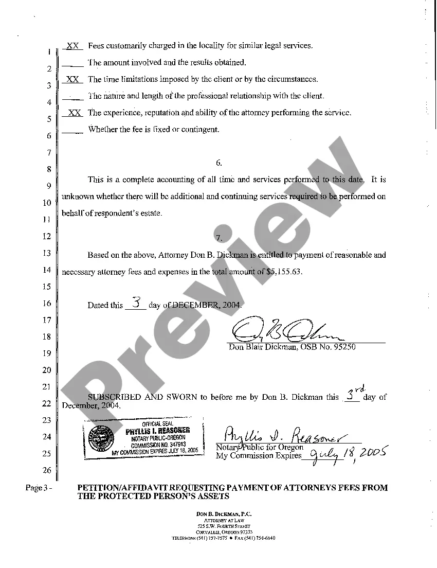Preview A12 Petition Affidavit Requesting Payment of Attorneys Fees from Protected Person's Assets