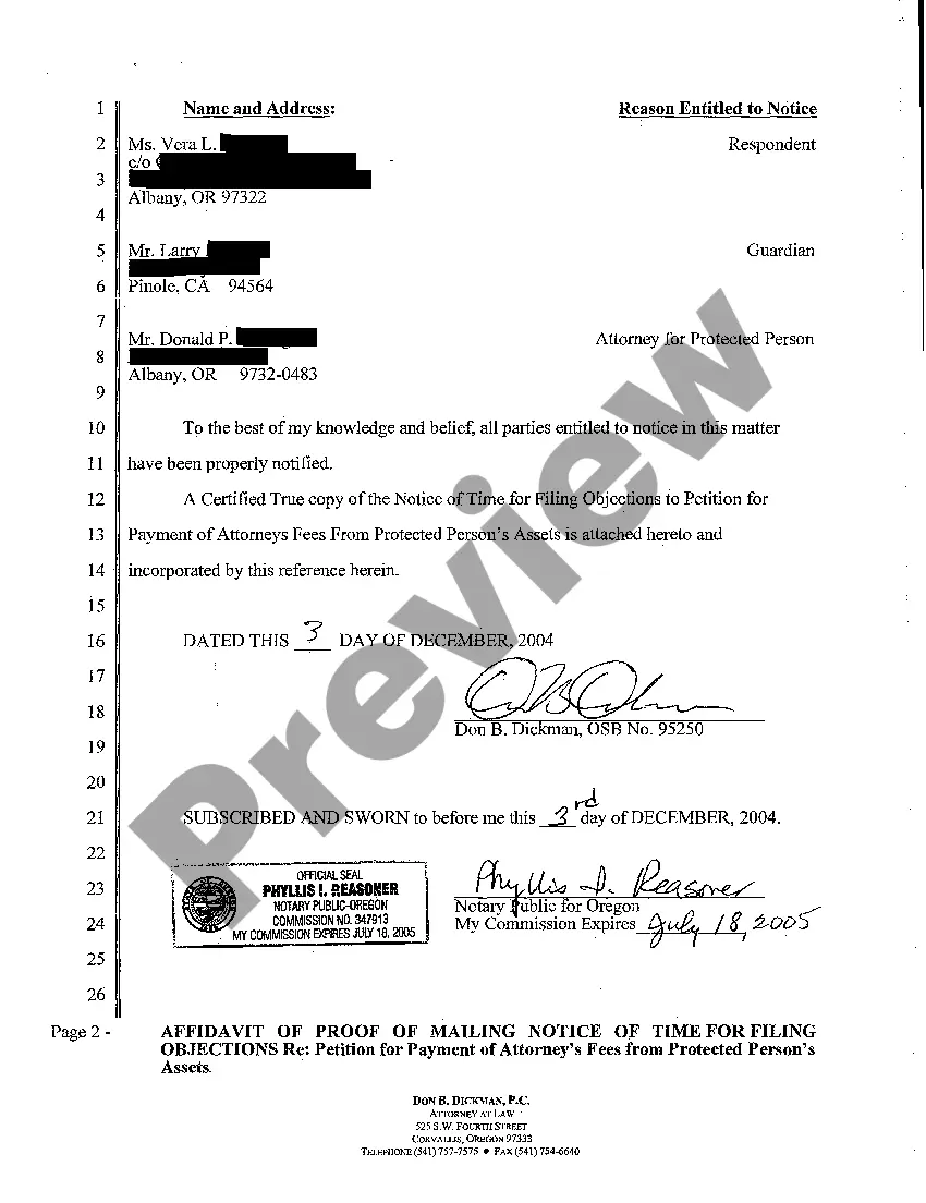 Get A13 Notice of Time for Filing Objections to Petition for Payment of Attorney's Fees Preview A13 Notice of Time for Filing Objections to Petition for Payment of Attorney's Fees