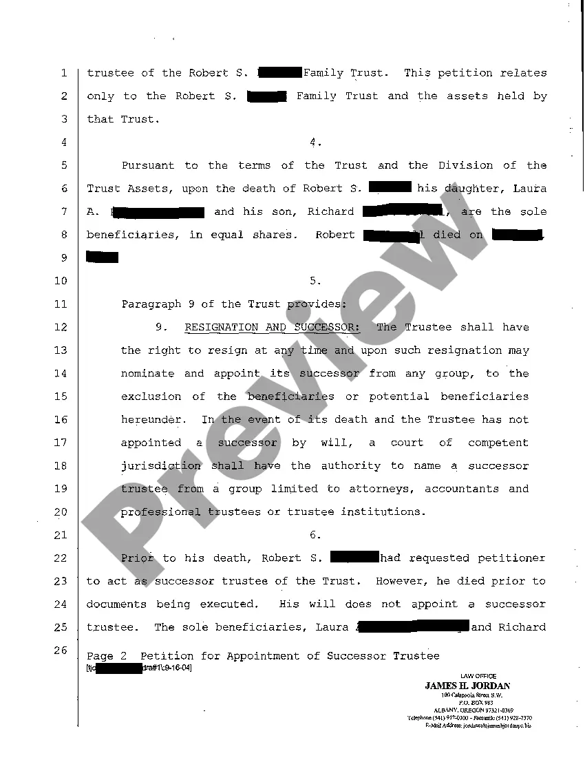 Preview A01 Petition For Appointment of Successor Trustee