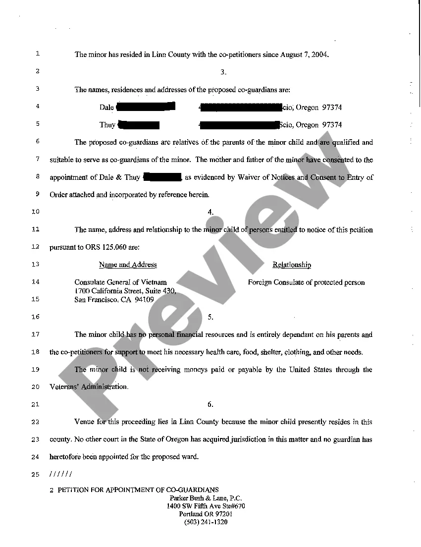 Get A01 Petition for Appointing of Temporary Co-Guardians of Minor Preview A01 Petition for Appointing of Temporary Co-Guardians of Minor