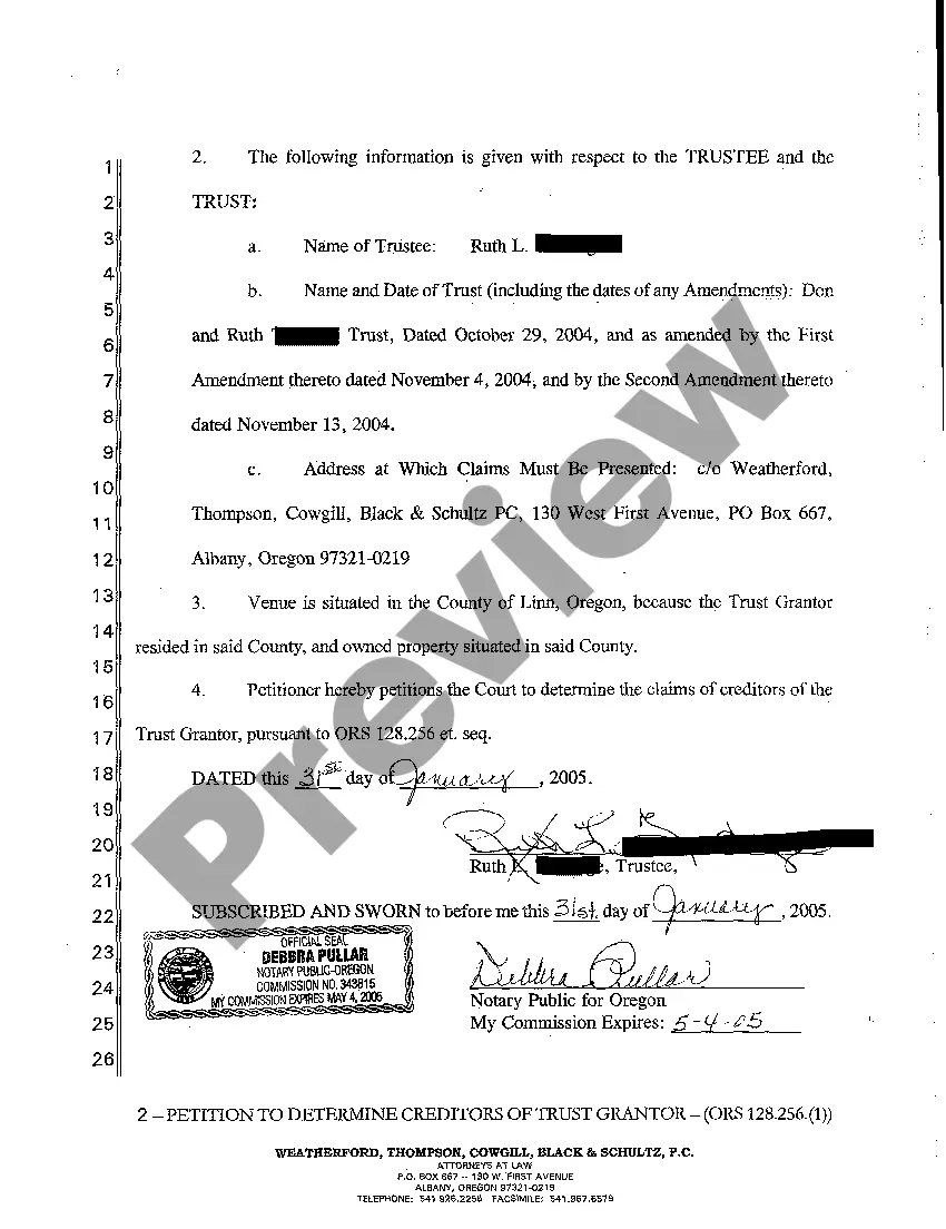Get Petition to Determine Creditors of Trust Grantor Preview Petition to Determine Creditors of Trust Grantor