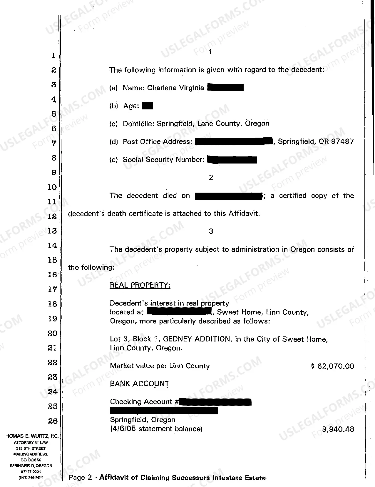 Preview Affidavit of Claiming Successors Intestate Estate