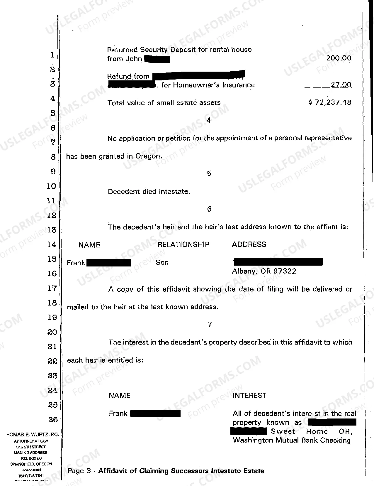 Preview Affidavit of Claiming Successors Intestate Estate