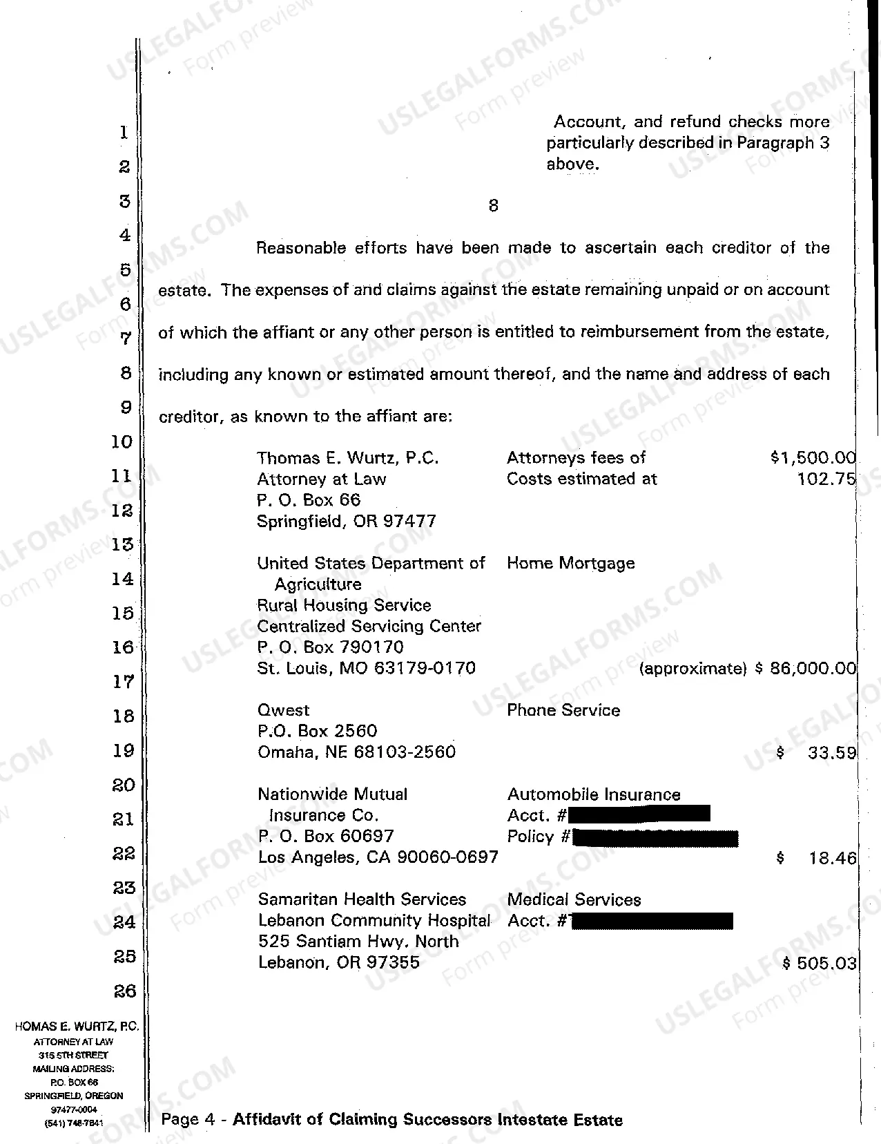 Preview Affidavit of Claiming Successors Intestate Estate