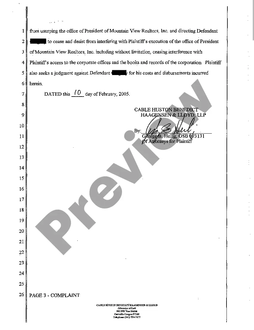 Preview A01 Complaint in Nature of Quo Warrants - Usurpation of Corporate Office