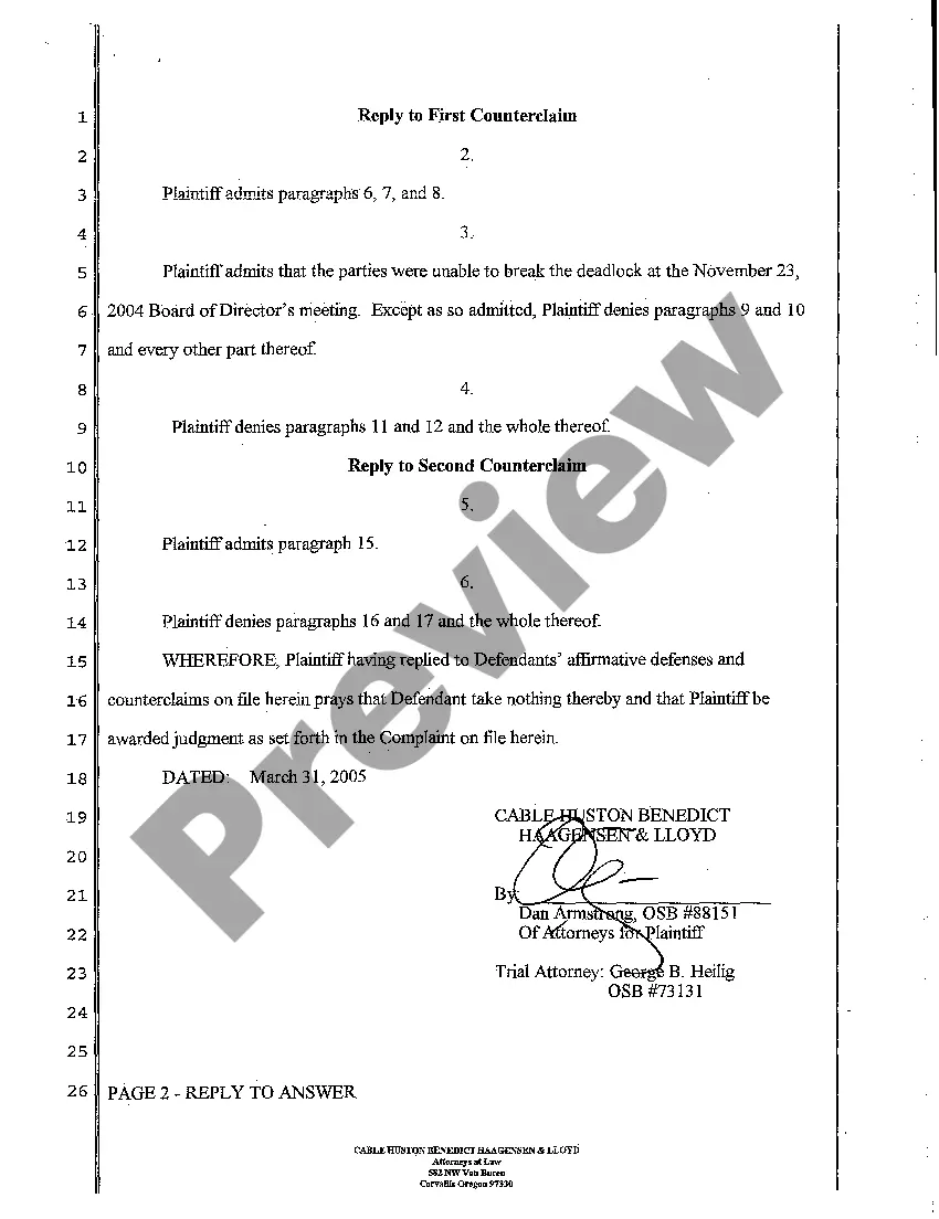 Preview A05 Reply to Affirmative Defenses and Counterclaims
