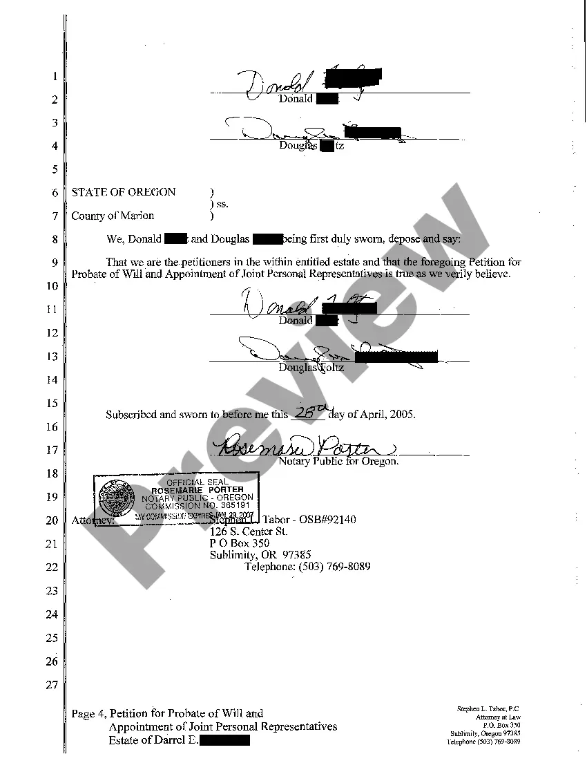 Get A01 Petition for Probate of Will and Appointment of Joint Personal Representatives Preview A01 Petition for Probate of Will and Appointment of Joint Personal Representatives