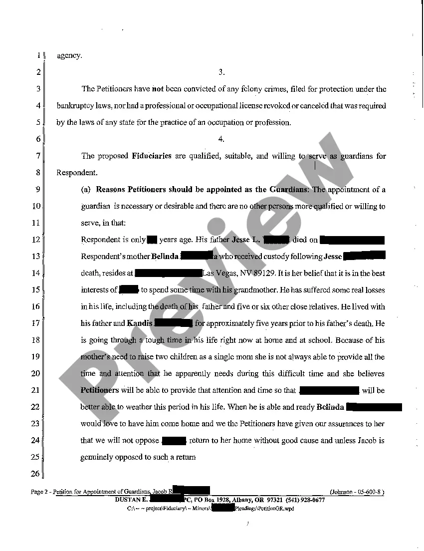 Preview A01 Petition for Appointment of Guardians of a Minor for an Indefinite Period