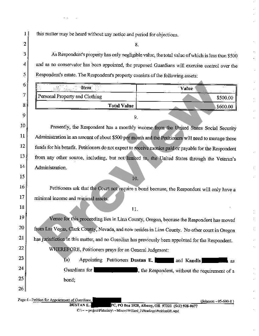 Preview A01 Petition for Appointment of Guardians of a Minor for an Indefinite Period