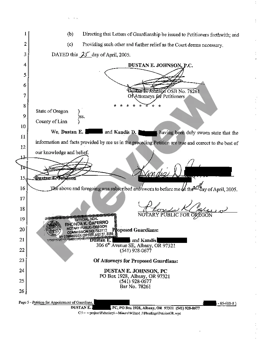 Preview A01 Petition for Appointment of Guardians of a Minor for an Indefinite Period