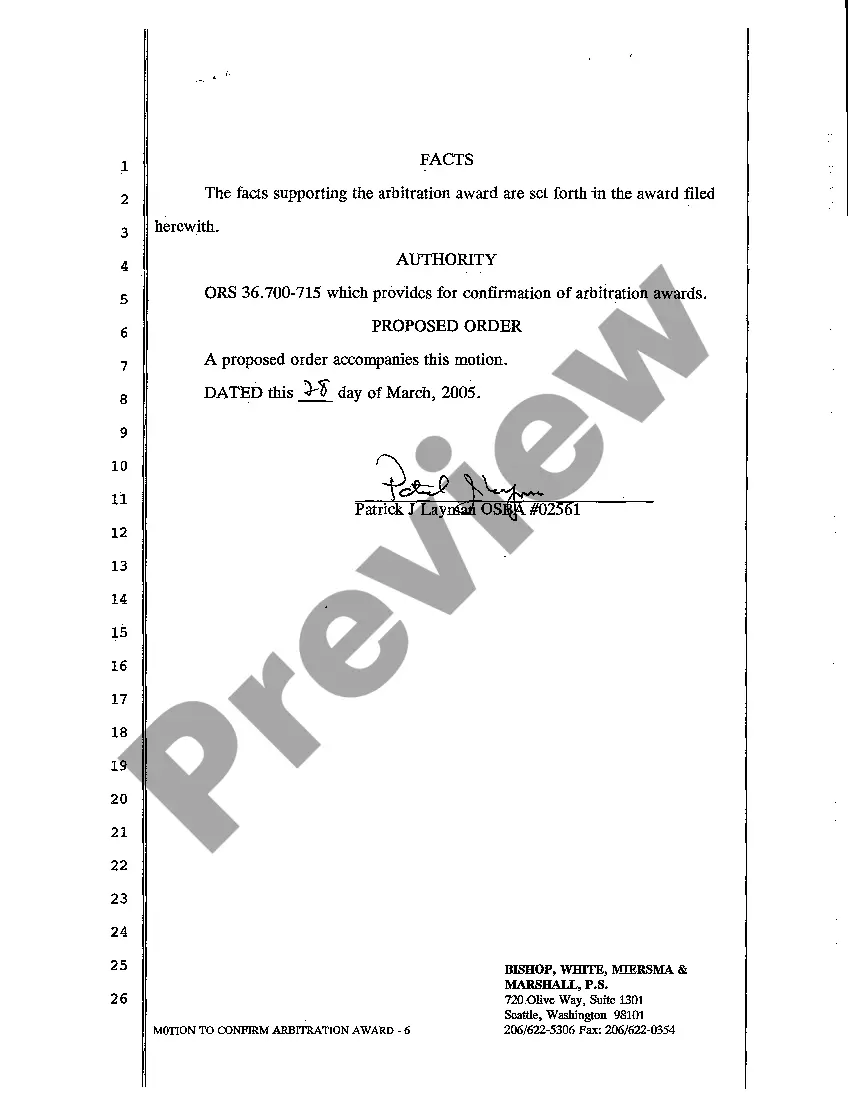 Preview Petition to Confirm Arbitration Award and for Judgment Thereon