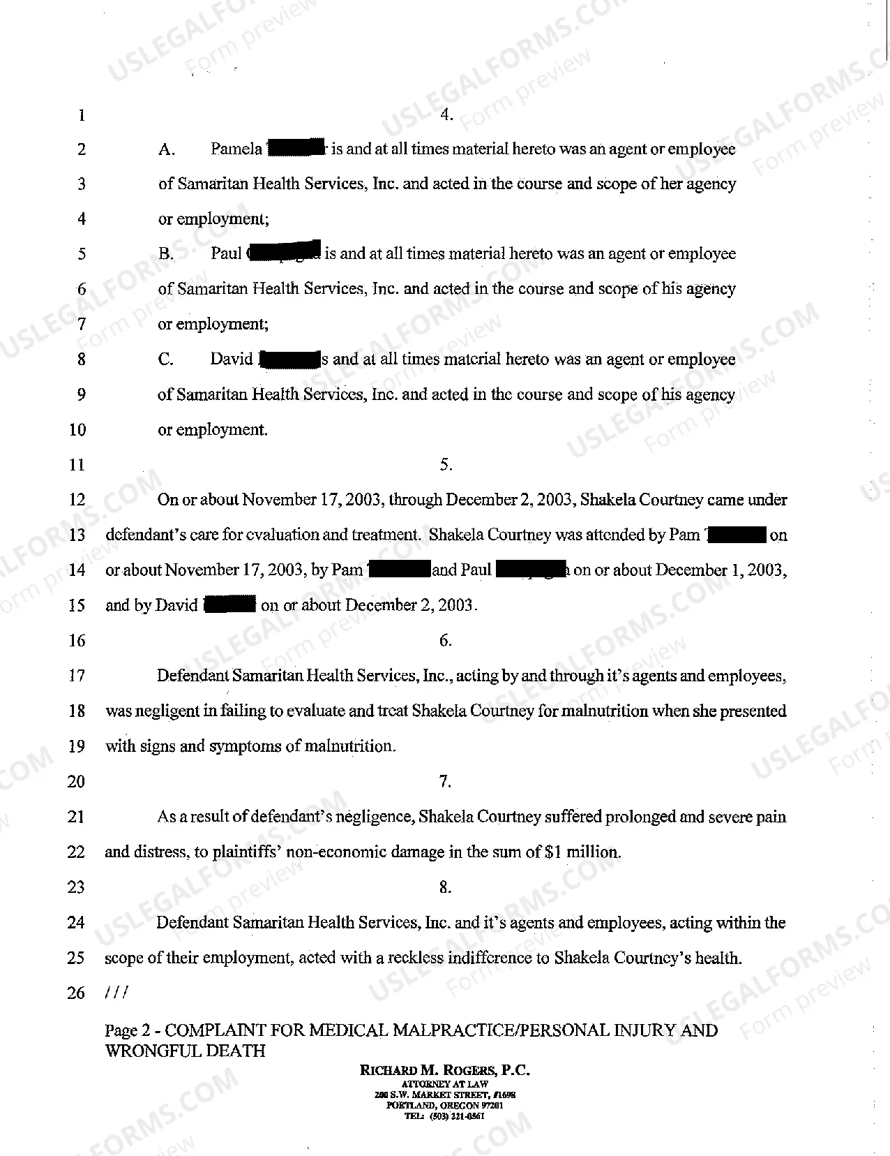 Preview Complaint for Medical Malpractice Personal Injury and Wrongful Death