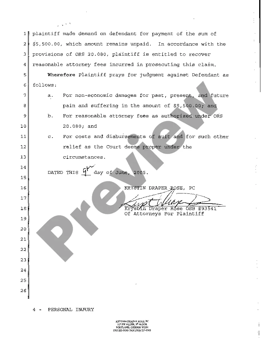 Preview Complaint for Damages for Personal Injury Due to Negligent Operation of a Motor Vehicle