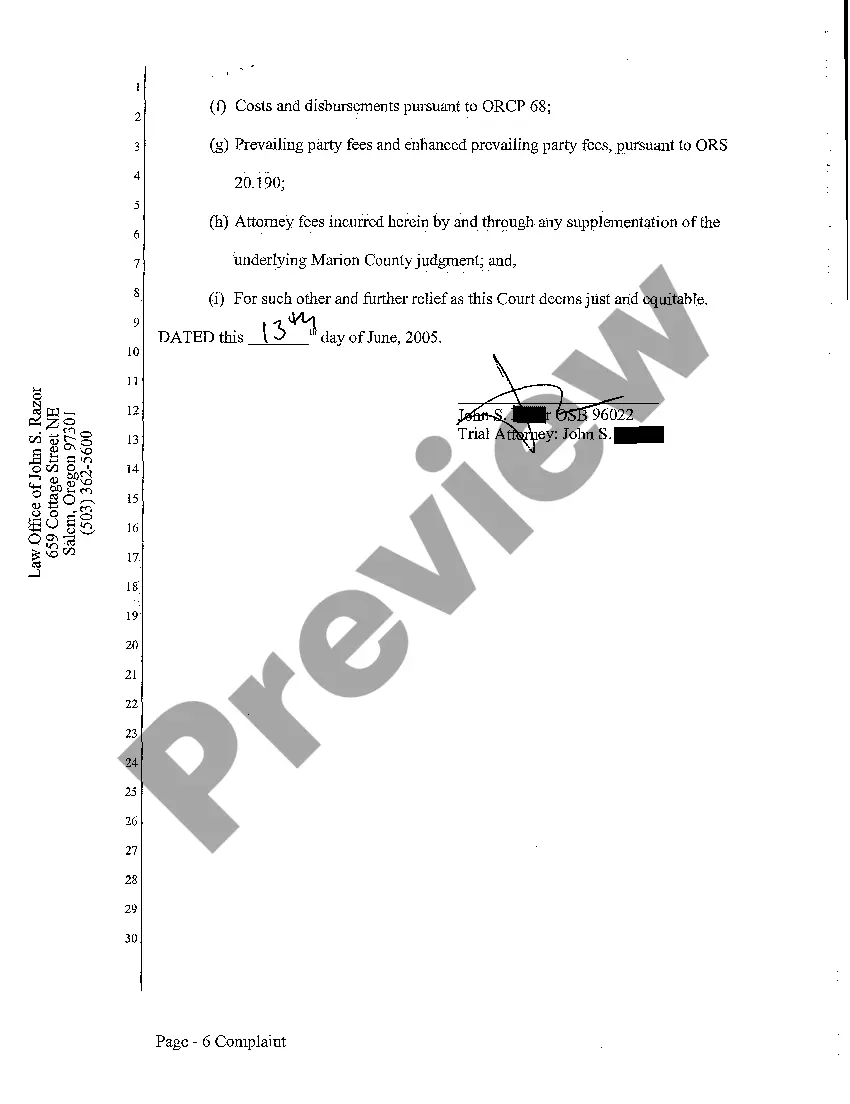 Preview Complaint - Judicial Foreclosure of Judgment Lien