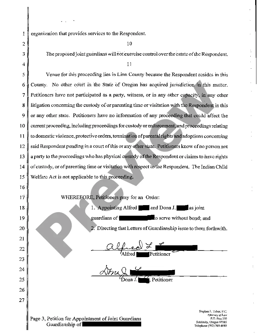 Preview A01 Petition for Appointment of Joint Guardianship of Minor
