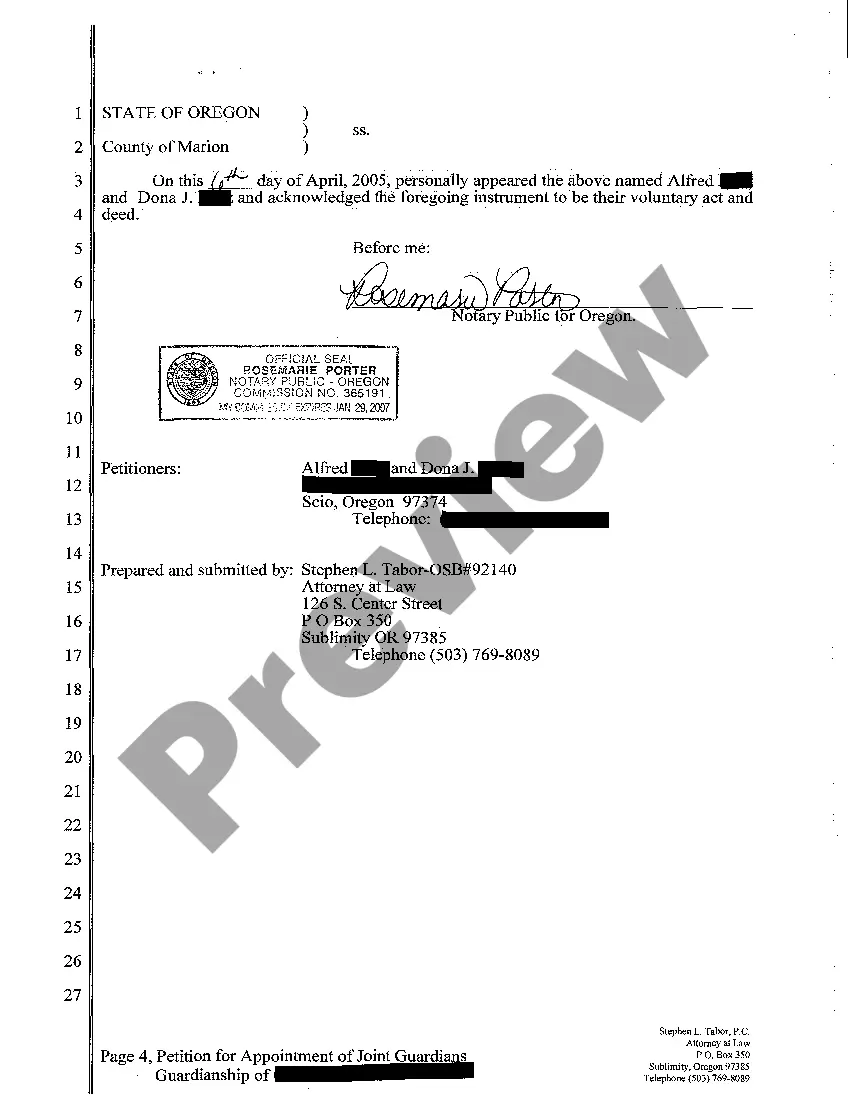 Preview A01 Petition for Appointment of Joint Guardianship of Minor