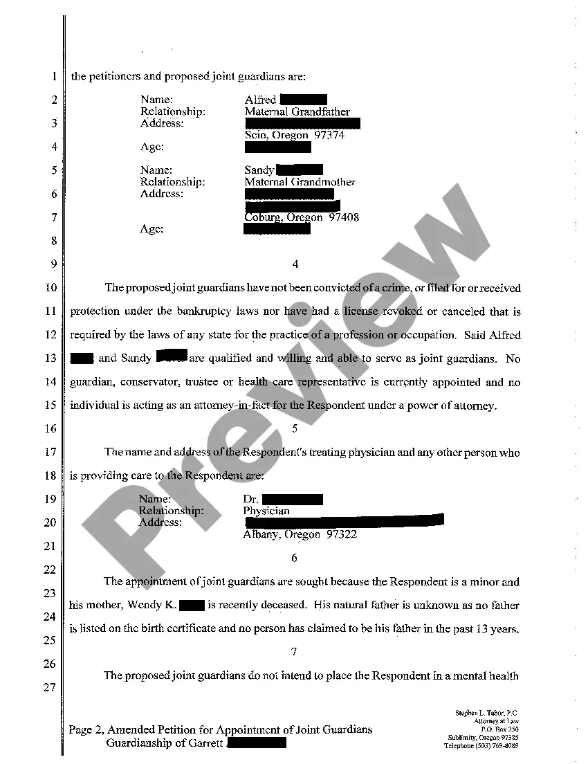 Preview A02 Amended Petition for Appointment of Joint Guardianship of Minor