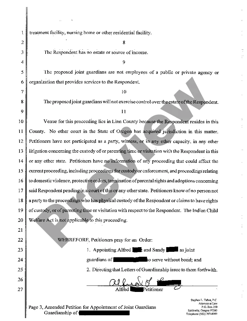 Preview A02 Amended Petition for Appointment of Joint Guardianship of Minor