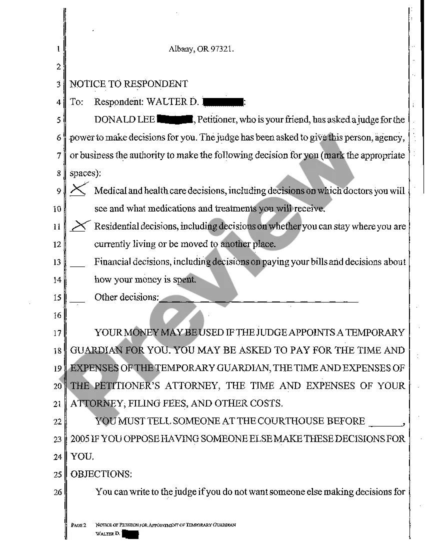 Preview A03 Notice to Respondent of Petition for Appointment of Temporary Guardian