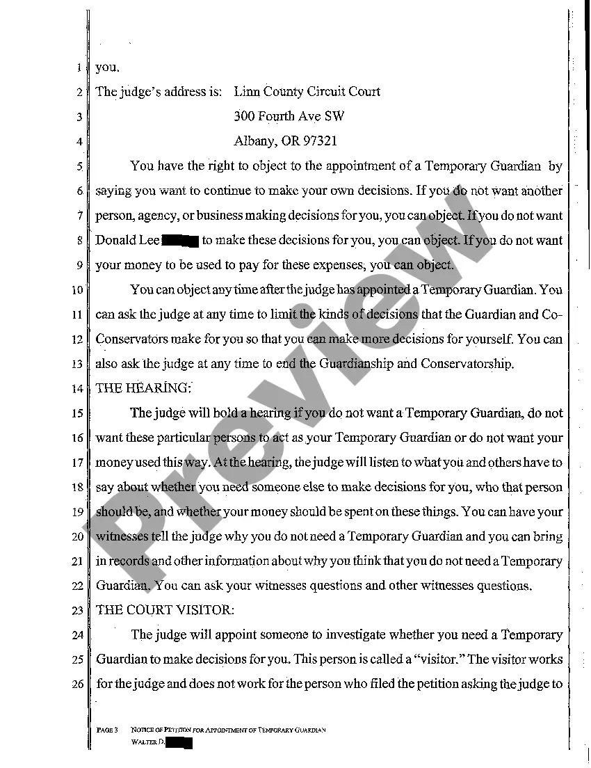 Preview A03 Notice to Respondent of Petition for Appointment of Temporary Guardian