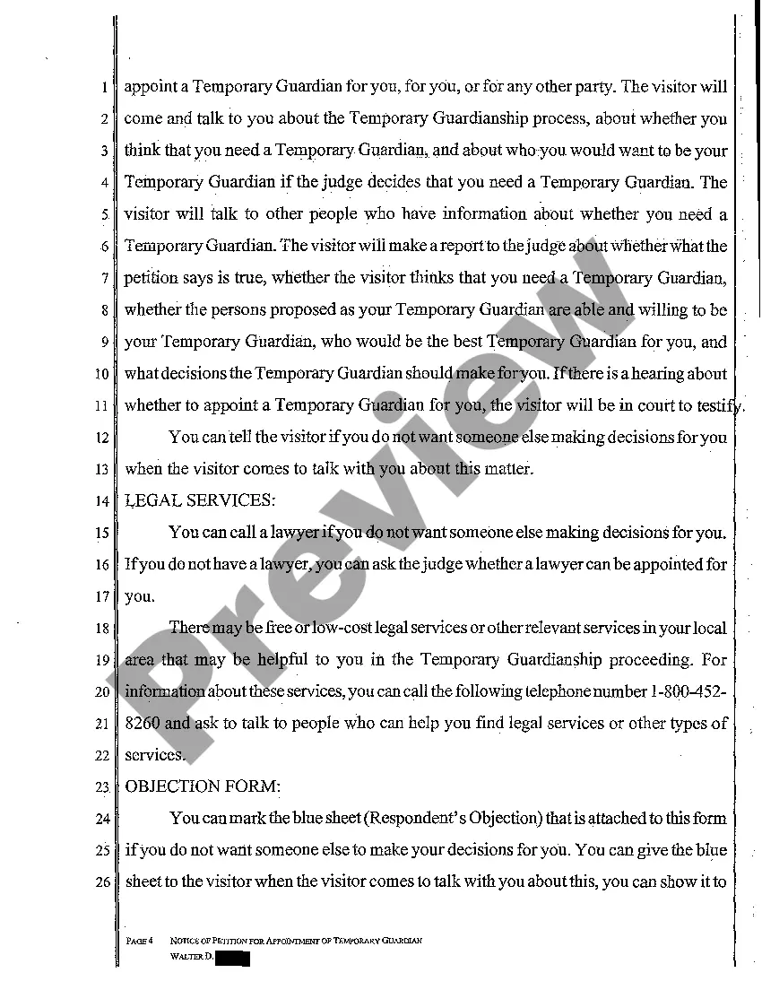 Preview A03 Notice to Respondent of Petition for Appointment of Temporary Guardian