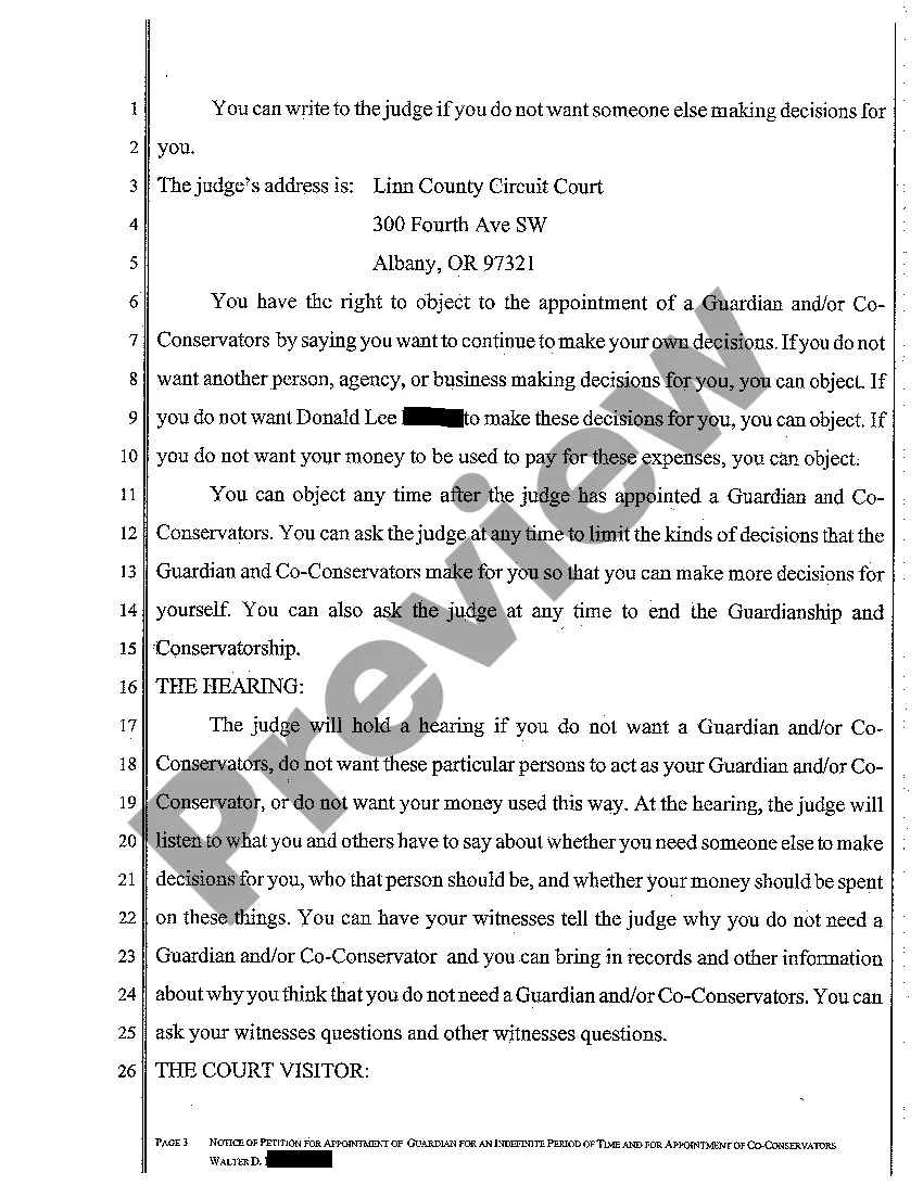 Get A08 Notice to Respondent of Petition for Appointment of Guardian for an Indefinite Time and for Appointment of Co-Conservators for an Adult Preview A08 Notice to Respondent of Petition for Appointment of Guardian for an Indefinite Time and for Appointment of Co-Conservators for an Adult