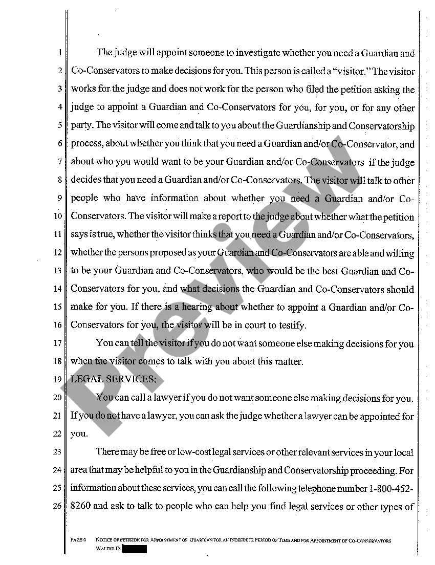 Get A08 Notice to Respondent of Petition for Appointment of Guardian for an Indefinite Time and for Appointment of Co-Conservators for an Adult Preview A08 Notice to Respondent of Petition for Appointment of Guardian for an Indefinite Time and for Appointment of Co-Conservators for an Adult