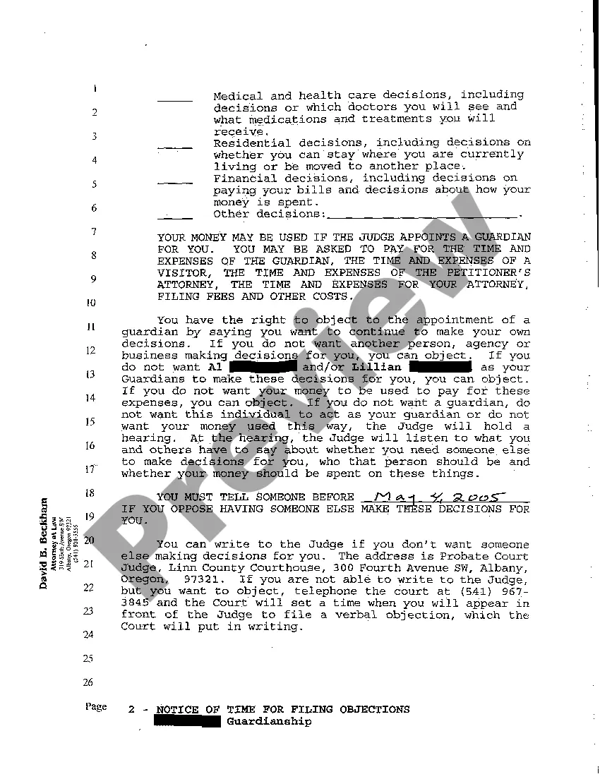 Preview A03 Notice of Time for Filing Objections to Appointment of Guardian