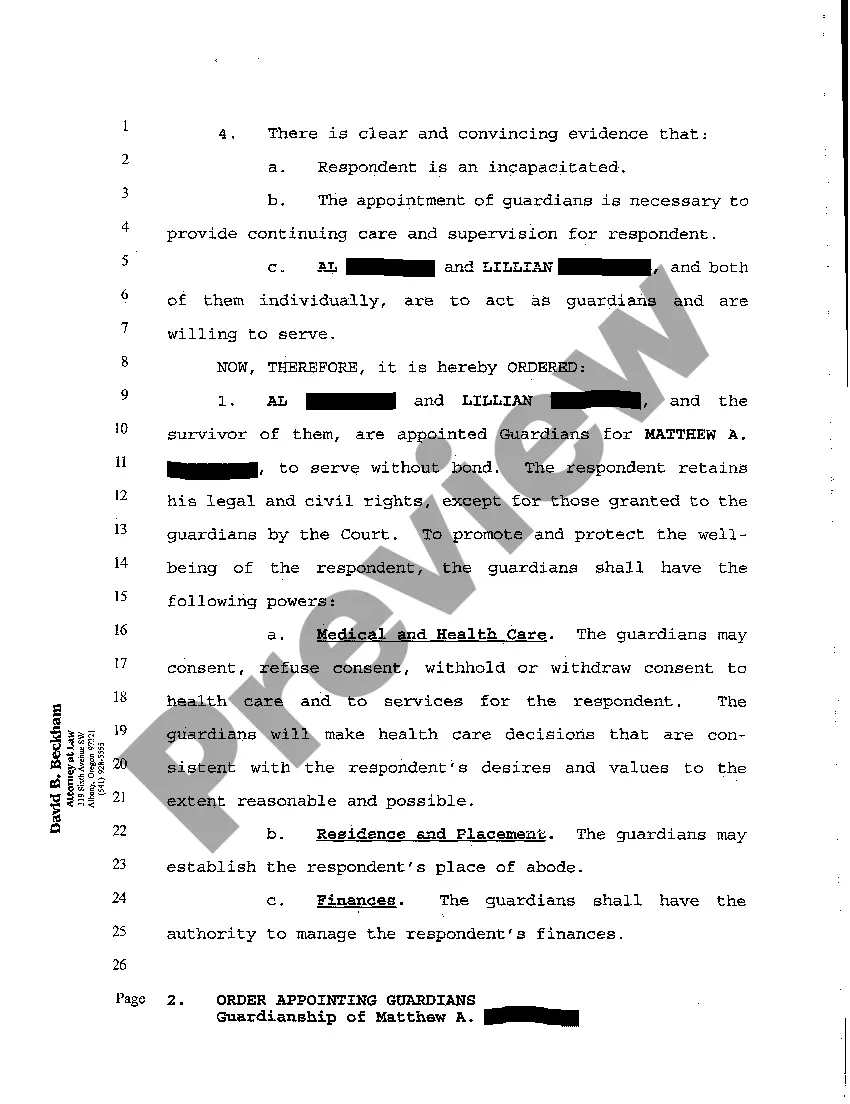 Preview A04 Order Appointing Co-Guardians of Adult