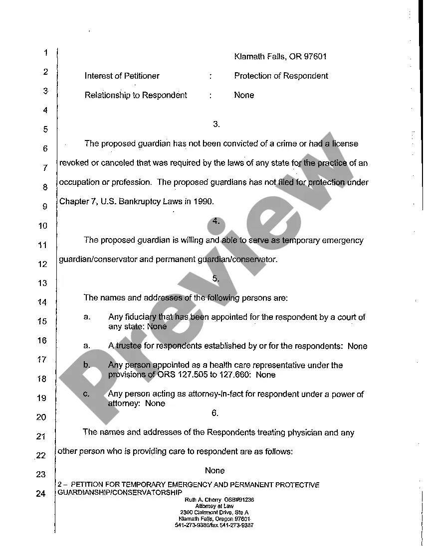 Preview A01 Petition for Appointment of Emergency Temporary and Permanent Protective Guardian Conservators