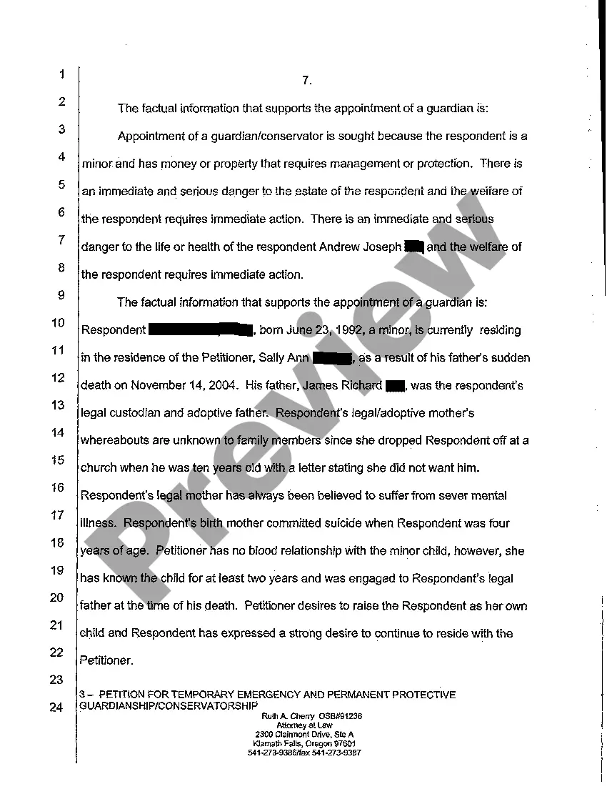 Preview A01 Petition for Appointment of Emergency Temporary and Permanent Protective Guardian Conservators