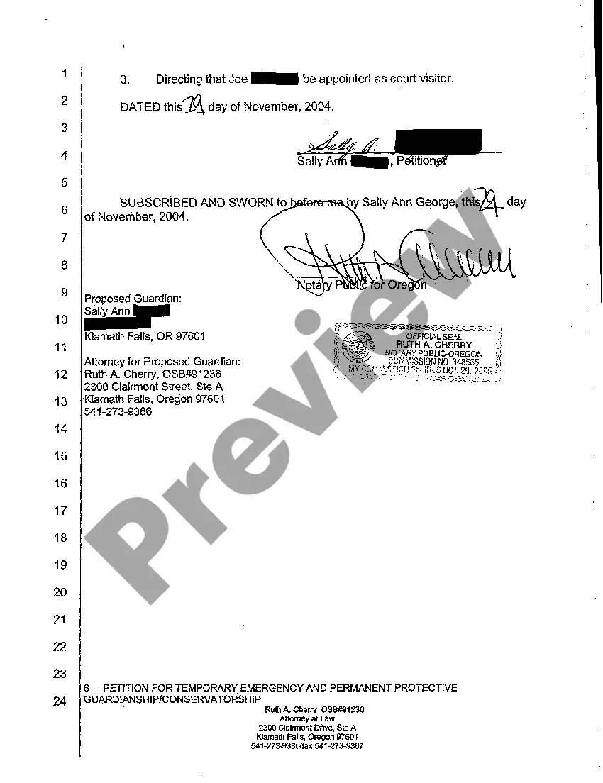 Preview A01 Petition for Appointment of Emergency Temporary and Permanent Protective Guardian Conservators