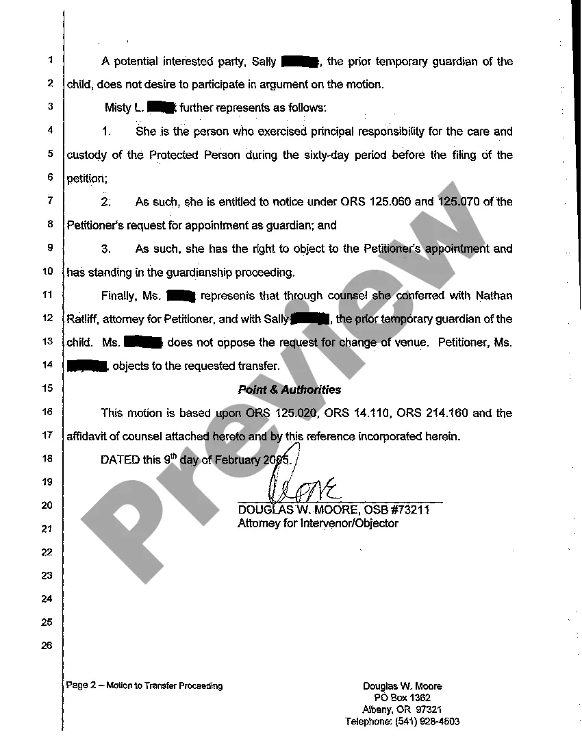 Preview A05 Motion to Transfer Proceeding