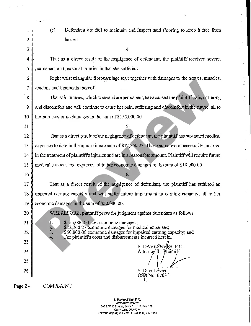 Preview A01 Complaint - Personal Injury Due to Slip and Fall